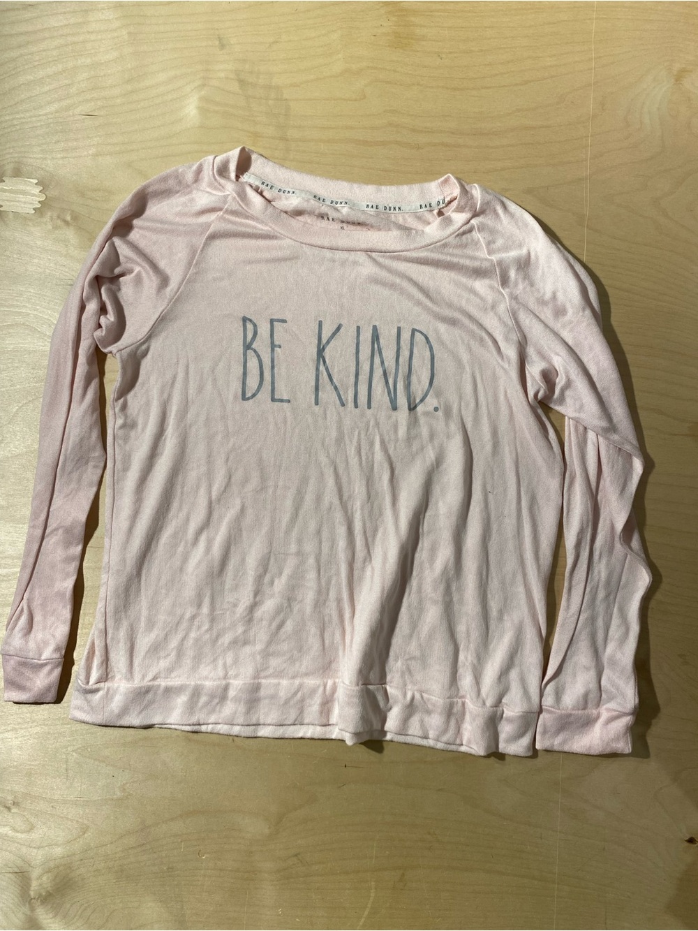 Rae Dunn Long Sleeve Tee - Pale Pink "Be Kind" XL (W)